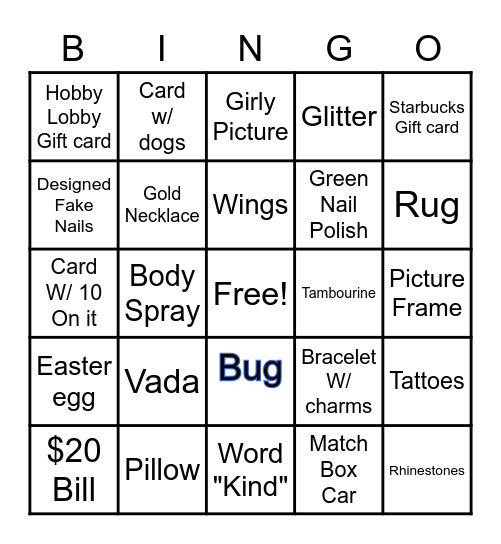 Vada's 10th birthday Bingo Card