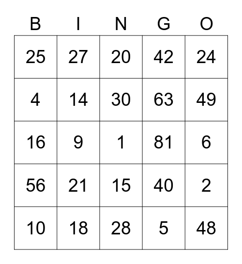 BINGO MATEMATIK TAHUN 2 Bingo Card