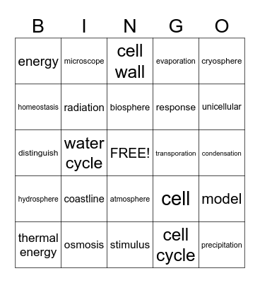 Science February Review Bingo Card