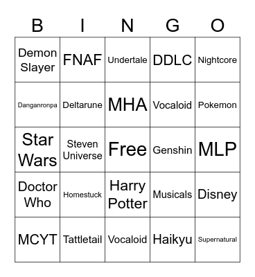 Fandom Bingo Card