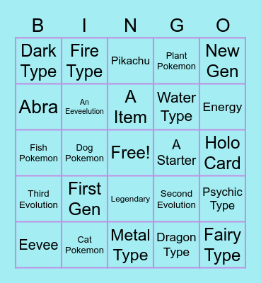 Pokemon Card Bingo Card