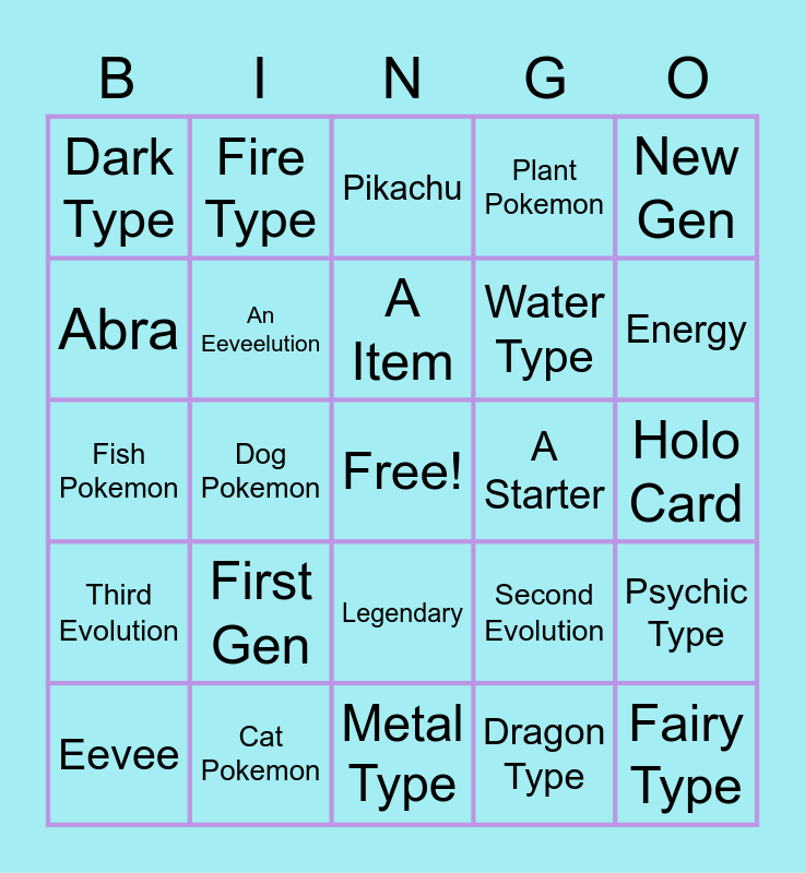 Pokemon Types Bingo Card