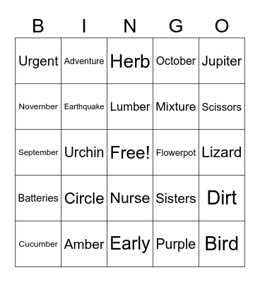 -ER Bingo Card