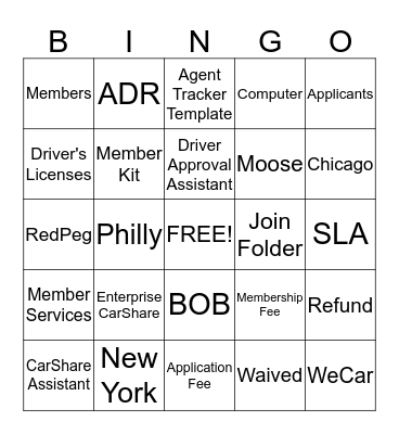 Enterprise CarShare Bingo Card