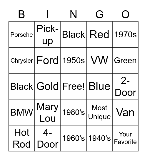 PDX Cars & Coffee Bingo Card