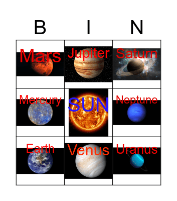 Solar System Bingo Card