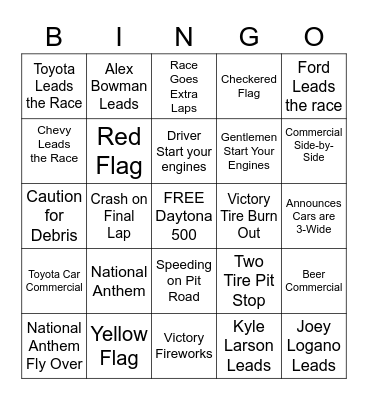 Daytona 500 Bingo Card