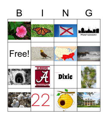 Alabama Bingo Card