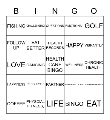 HEALTH CARE BINGO Card