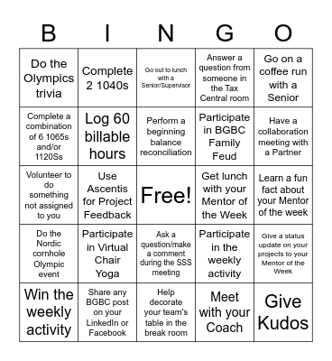 BGBC Bingo - Weeks 7&8 Bingo Card