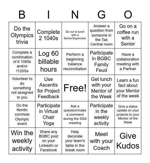 BGBC Bingo - Weeks 7&8 Bingo Card