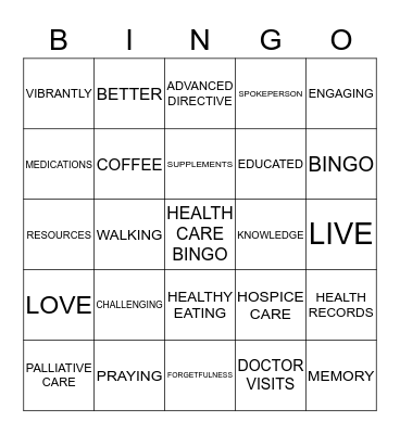 HEALTH CARE BINGO Card