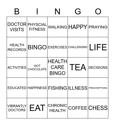 HEALTH CARE BINGO Card