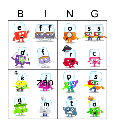 Alphablocks Phase 2 Bingo Card