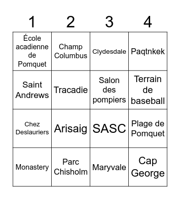 Pomquet Bingo Card