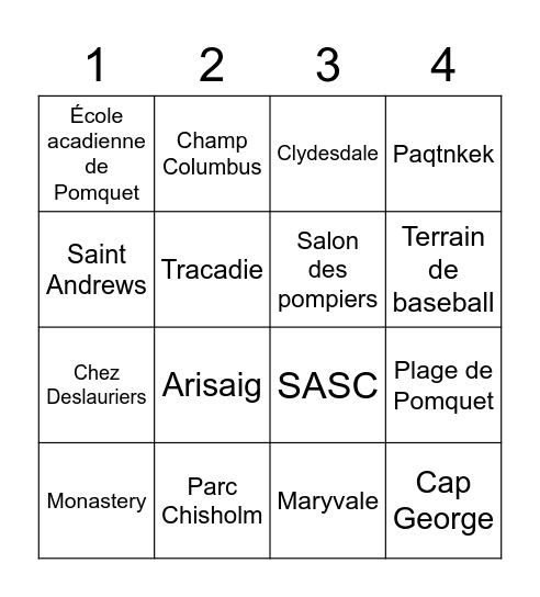 Pomquet Bingo Card