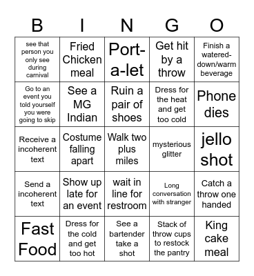 Mardi Gras Bingo Card