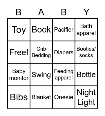 Baby Shower BINGO Card