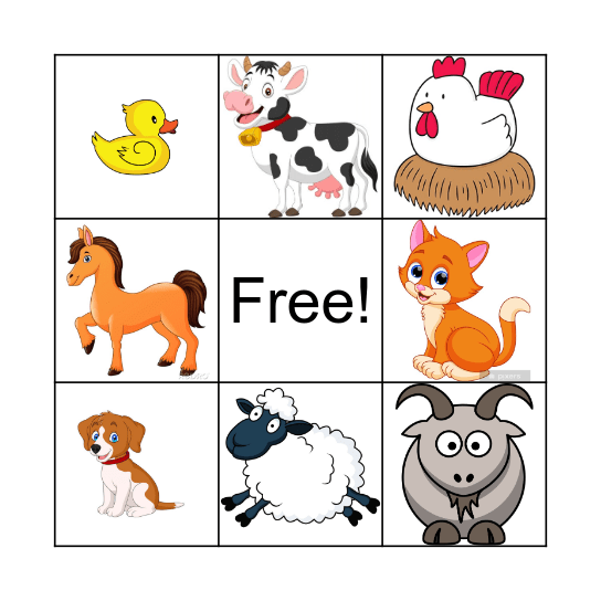 Farm animals Bingo Card