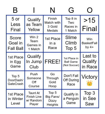 Fall Guys Bingo Card
