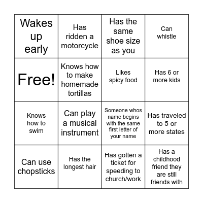 Human Bingo Card