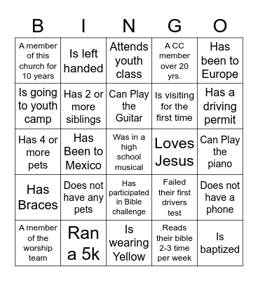 FELLOWSHIP BINGO Card