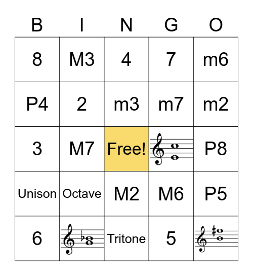 Intervals Bingo Card