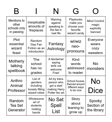 Inevitable Jay Dragon Wizard Scool Game Bingo Card