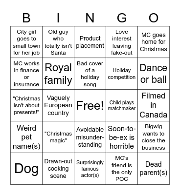 Bad Christmas Movie Bingo Card
