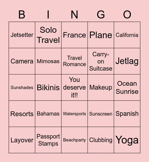Travel Bingo Squad<3 Bingo Card