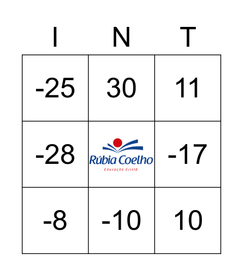 BINGO COM NÚMEROS INTEIROS Bingo Card