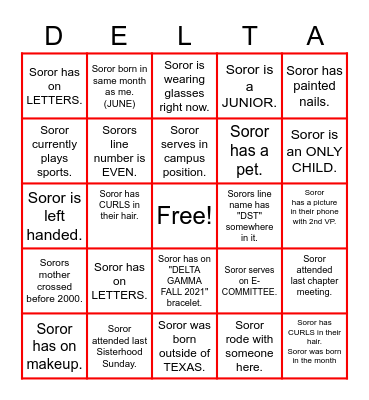 Delta BINGO Card