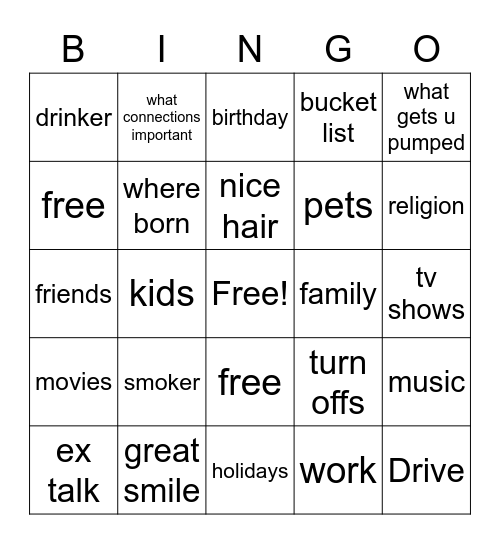 first date  Bingo Card