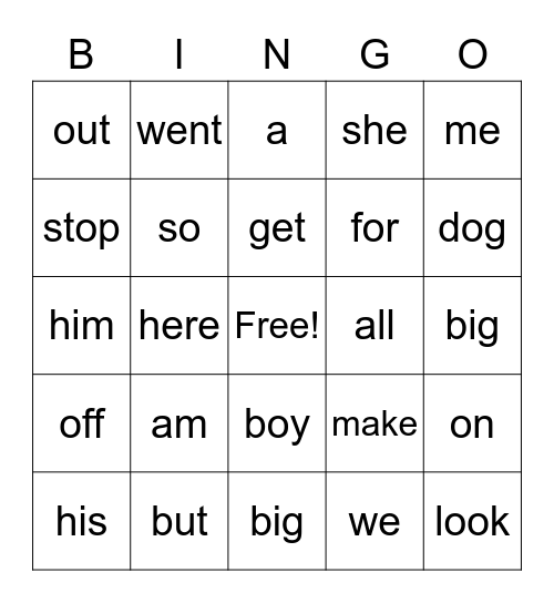 Kindergarten Sight Words 3 Bingo Card