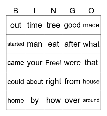 First Grade Sight Words 1 Bingo Card