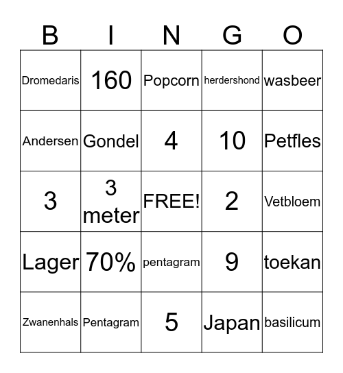 Pubquiz Bingo Card