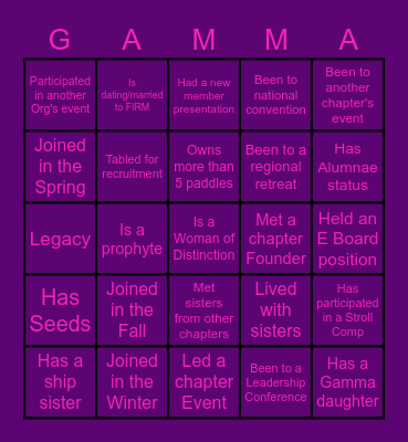 The Pink Rose Affair Bingo Card