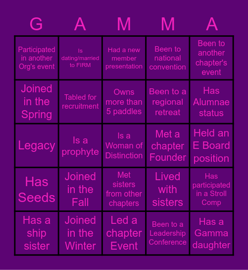 The Pink Rose Affair Bingo Card