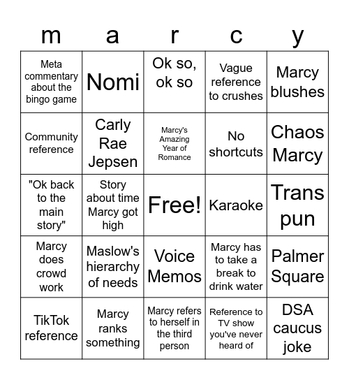 Marcy's 30th Birthday Bingo Card