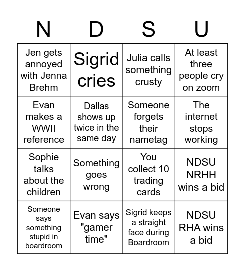 NDSU RBC BINGO Card