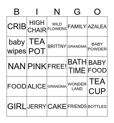 BABY ALICE Bingo Card