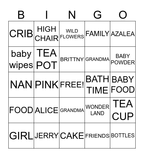 BABY ALICE Bingo Card