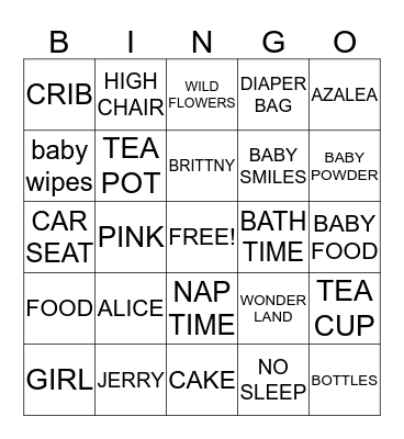 BABY ALICE Bingo Card