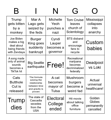 Rachel's 2022 Predictions. Created Feb 19 Bingo Card