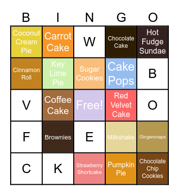 Desserts Bingo Card