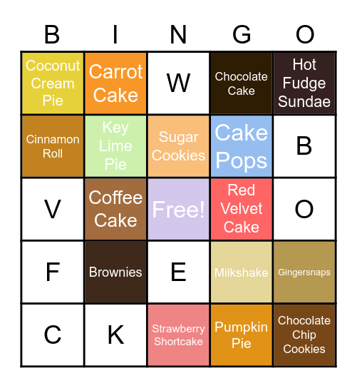 Desserts Bingo Card