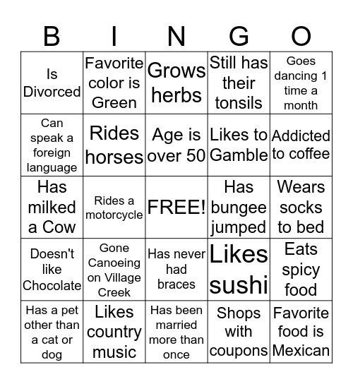 WELCOME BACK Bingo Card