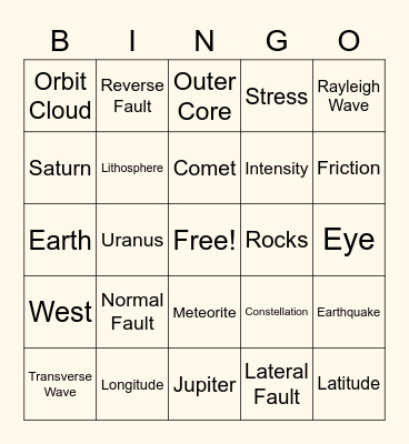 Science Bingo Card