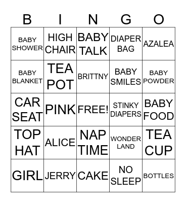 BABY ALICE Bingo Card