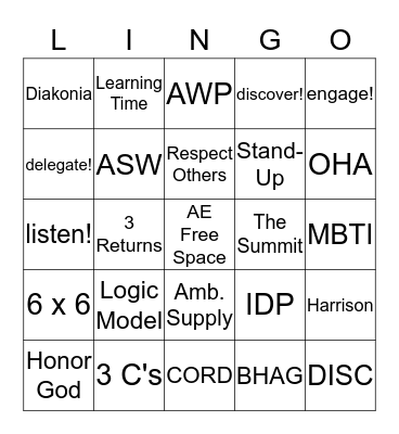 Ambassador Enterprises Bingo Card